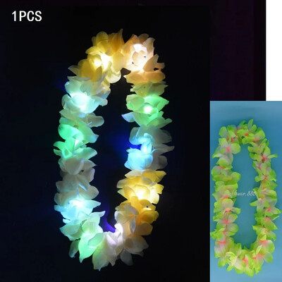 Femei Fată Hawaii Lumină Colier Lei Colier Ghirlanda Hula Coroana Nunta Costum Hawaiian Tropical Luau Strălucire Petrecere Halloween