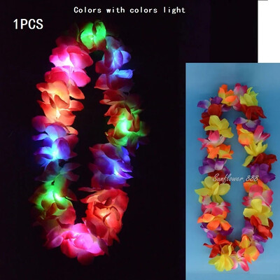 Femei Fată Hawaii Lumină Colier Lei Colier Ghirlanda Hula Coroana Nunta Costum Hawaiian Tropical Luau Strălucire Petrecere Halloween