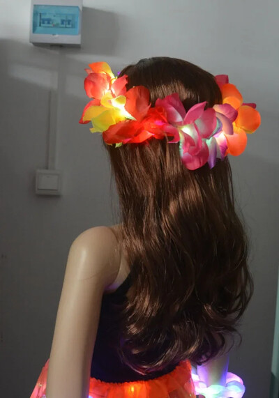Femei Fată Hawaii Lumină Colier Lei Colier Ghirlanda Hula Coroana Nunta Costum Hawaiian Tropical Luau Strălucire Petrecere Halloween