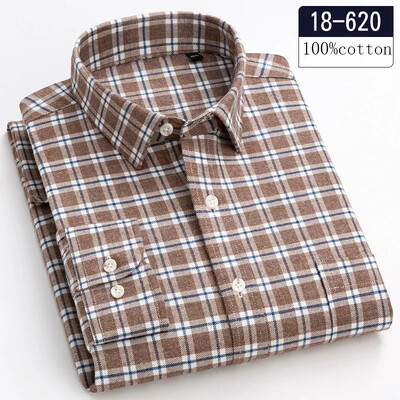 Nou în cămașă, de înaltă calitate, 100% bumbac, șlefuit, cămăși cu mânecă lungă pentru bărbați Cămașă casual slim fit haine casual în carouri de designer moale