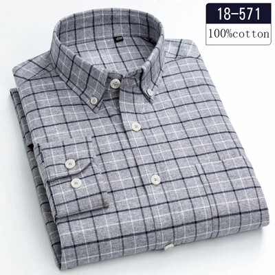 Nou în cămașă, de înaltă calitate, 100% bumbac, șlefuit, cămăși cu mânecă lungă pentru bărbați Cămașă casual slim fit haine casual în carouri de designer moale