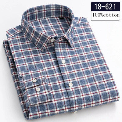 Nou în cămașă, de înaltă calitate, 100% bumbac, șlefuit, cămăși cu mânecă lungă pentru bărbați Cămașă casual slim fit haine casual în carouri de designer moale