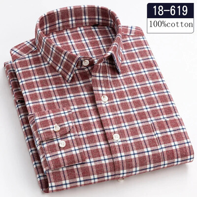 Nou în cămașă, de înaltă calitate, 100% bumbac, șlefuit, cămăși cu mânecă lungă pentru bărbați Cămașă casual slim fit haine casual în carouri de designer moale