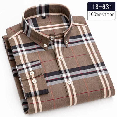 Nou în cămașă, de înaltă calitate, 100% bumbac, șlefuit, cămăși cu mânecă lungă pentru bărbați Cămașă casual slim fit haine casual în carouri de designer moale