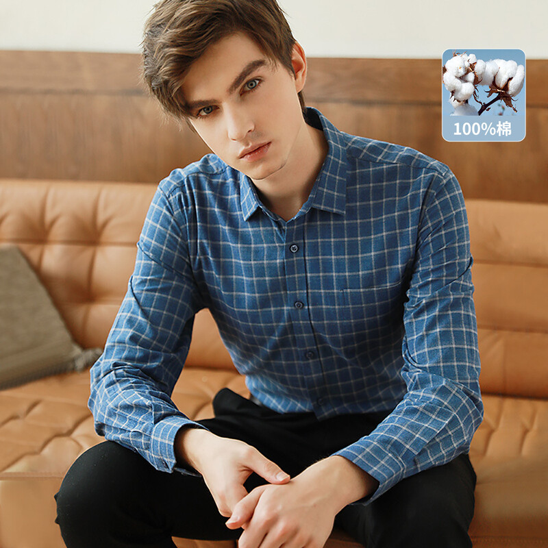 Augstas kvalitātes 100% tīras kokvilnas vīriešu flaneļa rūtains krekls ar garām piedurknēm, regulāri piemērots vīriešu kabatas ikdienas krekls Sociālais krekls S-4XL