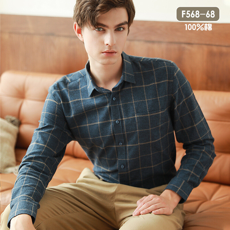 Augstas kvalitātes 100% tīras kokvilnas vīriešu flaneļa rūtains krekls ar garām piedurknēm, regulāri piemērots vīriešu kabatas ikdienas krekls Sociālais krekls S-4XL