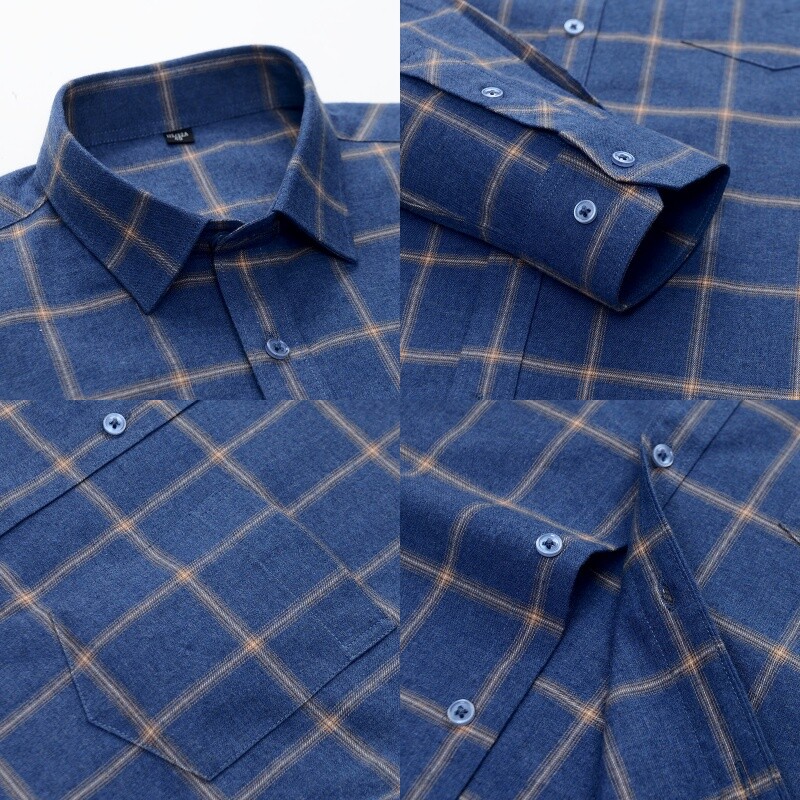 Augstas kvalitātes 100% tīras kokvilnas vīriešu flaneļa rūtains krekls ar garām piedurknēm, regulāri piemērots vīriešu kabatas ikdienas krekls Sociālais krekls S-4XL