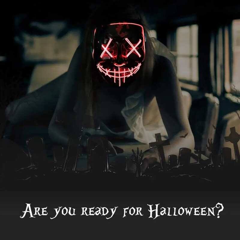 Măști de Halloween recomandate Măști de față cu lumină LED roșu, verde, albastru Sărbători Cosplay Costume de Halloween Petrecere de mascaradă, carnaș