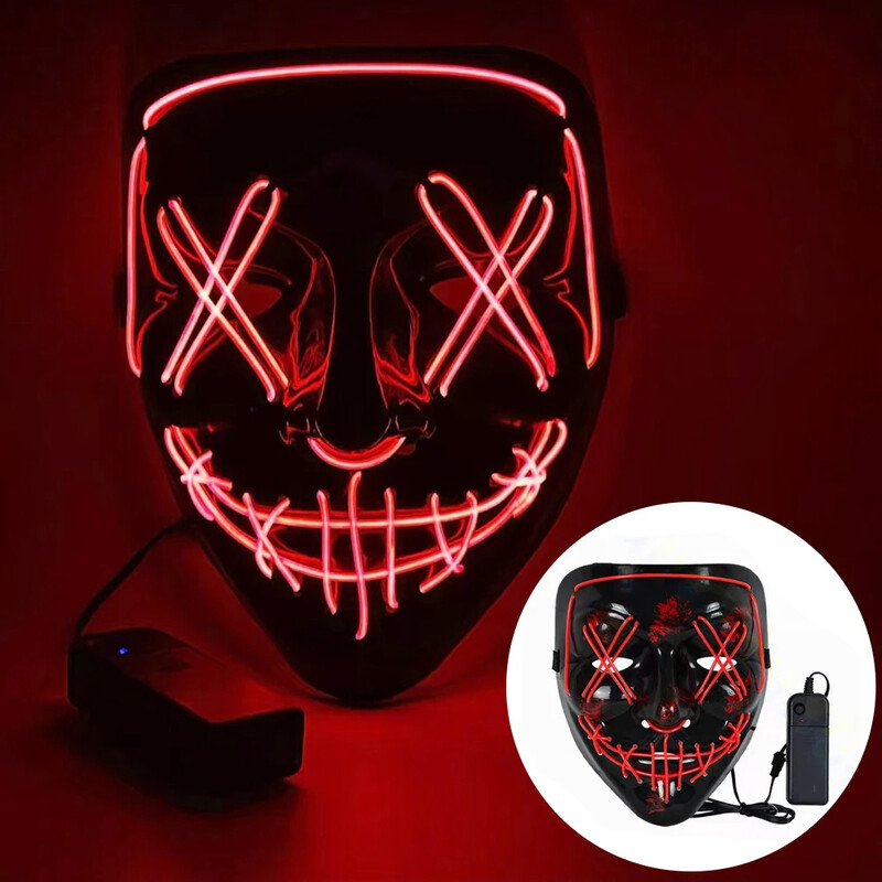 Măști de Halloween recomandate Măști de față cu lumină LED roșu, verde, albastru Sărbători Cosplay Costume de Halloween Petrecere de mascaradă, carnaș