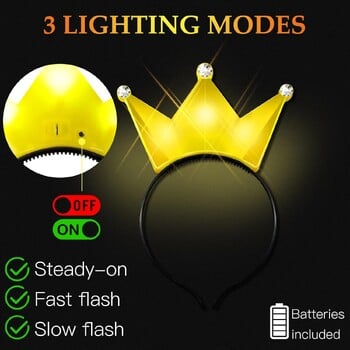 2 τεμ. Κίτρινο LED Crown Princess Tiara Light Up Κορώνα Κορώνας που αναβοσβήνει Cosplay Προμήθειες Γάμου Πριγκίπισσας Γάμου