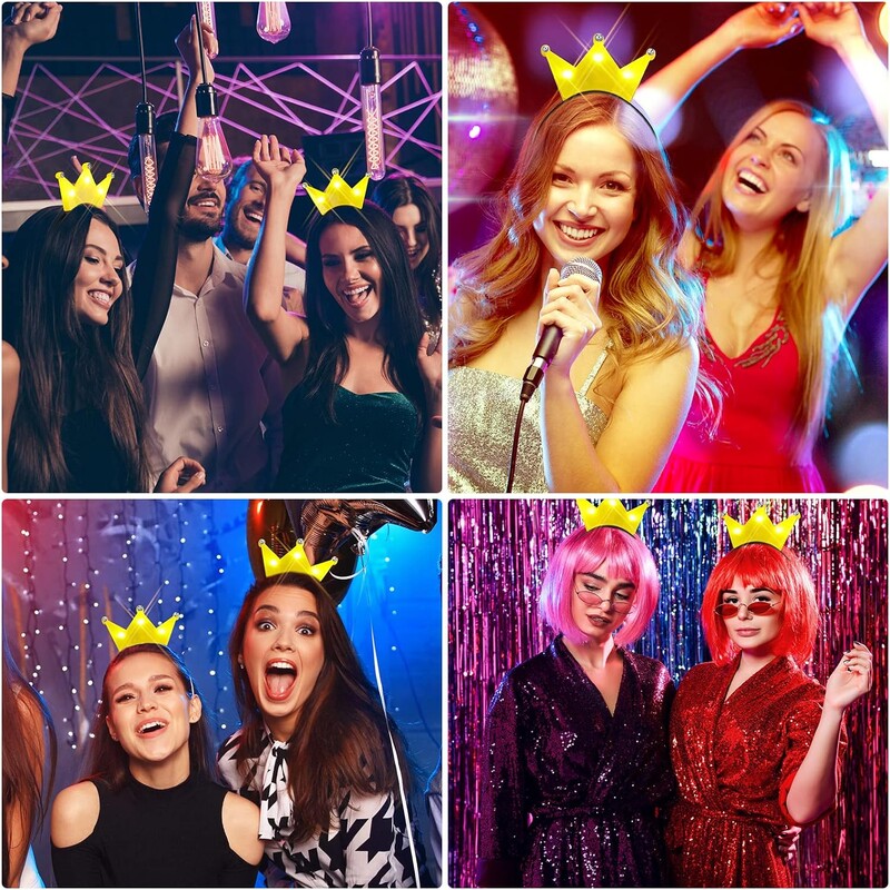 2 gab. Dzeltenas LED kroņprinceses tiāras iedegtas kroņgalvas lentes mirgojošas matu lentes Cosplay dzimšanas dienas kāzu princeses ballītes piederumi