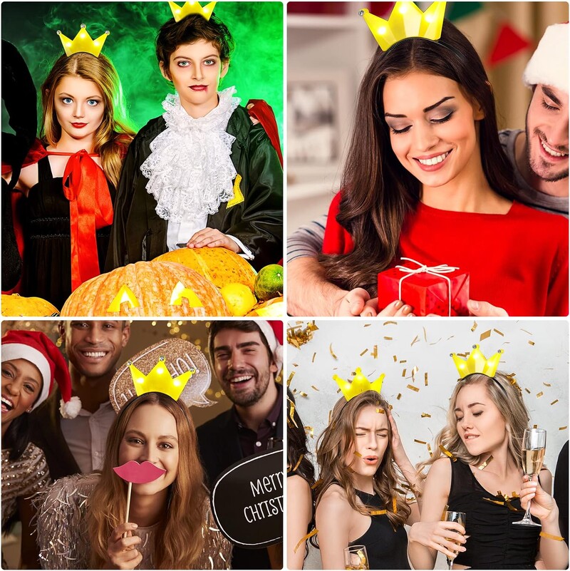 2 gab. Dzeltenas LED kroņprinceses tiāras iedegtas kroņgalvas lentes mirgojošas matu lentes Cosplay dzimšanas dienas kāzu princeses ballītes piederumi