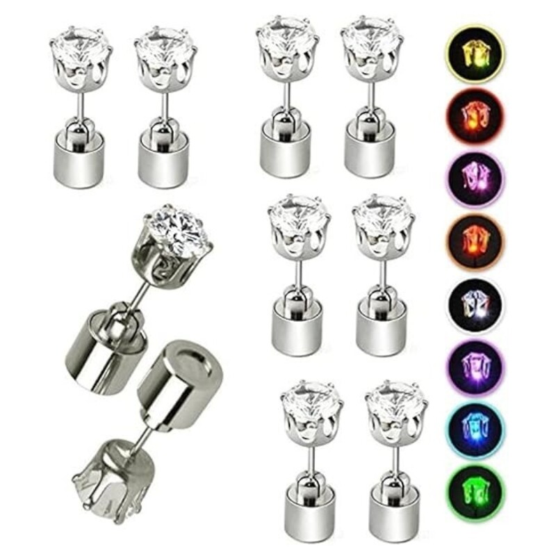 2GAB Krāsaini LED Gaismas kniedes Kvadrātveida cirkona auskari Vīriešu Sieviešu Bar Rave Kāzu ballīte Ear Stud Rotaslietas Kvēlojošs Auskari