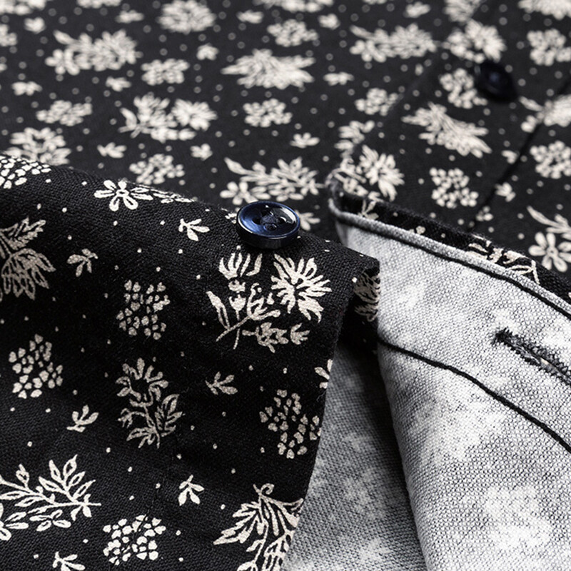 Vīriešu 100% kokvilnas Oksfordas krekli ar garām piedurknēm ar ziedu apdruku, elpojošs biroja kleitas krekls Ikdienas modes standarta darba apģērba krekli