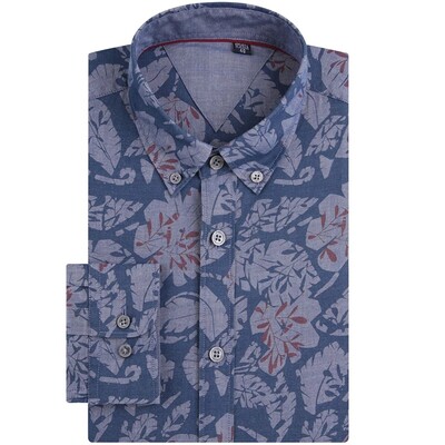 Vīriešu garās piedurknes havajiešu krekli ar ziedu apdruku, brīvdienu pludmales krekls standarta piegriezumam, tīras kokvilnas ikdienas krekls ar ziedu pogām