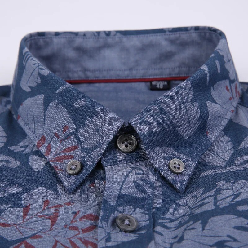 Vīriešu garās piedurknes havajiešu krekli ar ziedu apdruku, brīvdienu pludmales krekls standarta piegriezumam, tīras kokvilnas ikdienas krekls ar ziedu pogām