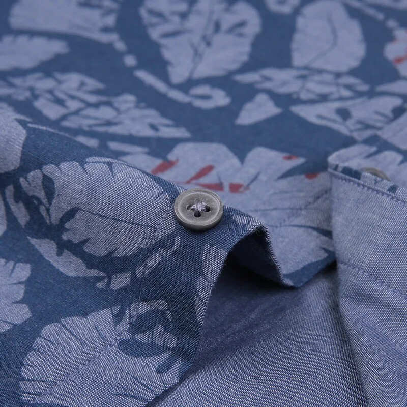 Vīriešu garās piedurknes havajiešu krekli ar ziedu apdruku, brīvdienu pludmales krekls standarta piegriezumam, tīras kokvilnas ikdienas krekls ar ziedu pogām
