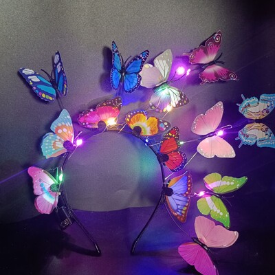 Λαμπερό LED Light Up Butterfly Headband Bohemian Hair Band Hoops Πολύχρωμο headpiece για χριστουγεννιάτικο πάρτι γάμου