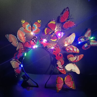 Λαμπερό LED Light Up Butterfly Headband Bohemian Hair Band Hoops Πολύχρωμο headpiece για χριστουγεννιάτικο πάρτι γάμου