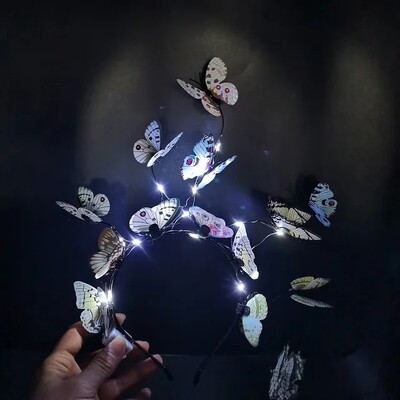 Λαμπερό LED Light Up Butterfly Headband Bohemian Hair Band Hoops Πολύχρωμο headpiece για χριστουγεννιάτικο πάρτι γάμου