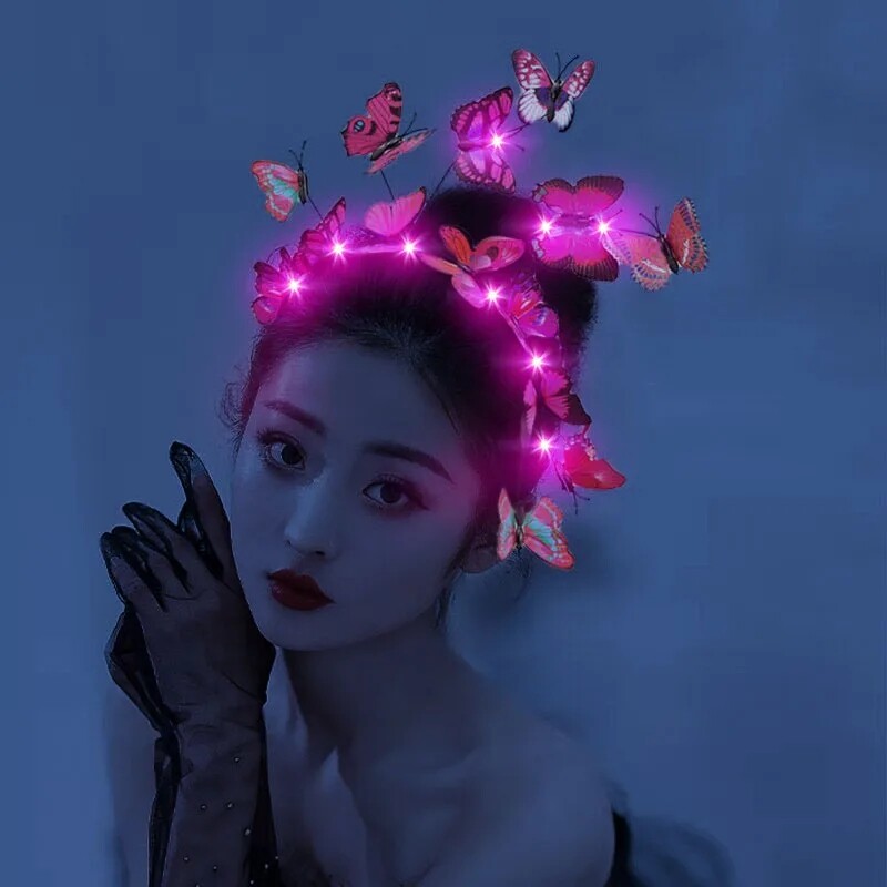 Kvēlojoša LED gaisma ar tauriņu galvas lente Bohēmijas matu lentes stīpas Krāsaina galvassega ballītei kāzu Ziemassvētku koncertam