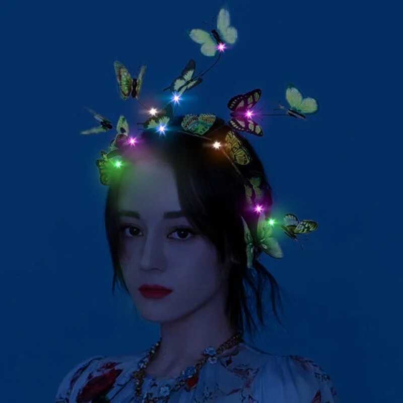 Kvēlojoša LED gaisma ar tauriņu galvas lente Bohēmijas matu lentes stīpas Krāsaina galvassega ballītei kāzu Ziemassvētku koncertam