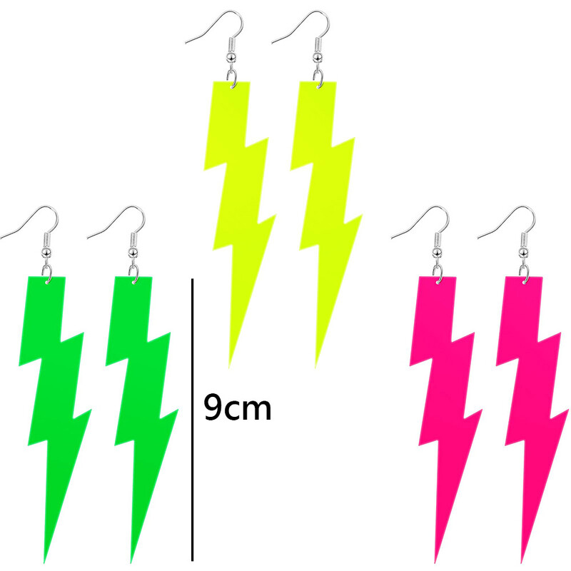 Σκουλαρίκια νέον της δεκαετίας του '80 για γυναίκες Ρετρό κρεμαστό ακρυλικό κρεμαστό σταγόνα για λάμψη στο σκοτάδι Αξεσουάρ πάρτι Διακόσμηση Πράσινο Κίτρινο Roes Red