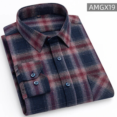 Cămăși pentru bărbați 100% bumbac periat cu mânecă lungă în carouri în carouri, cu un singur buzunar, moale, confortabile, ocazional, la modă, cămăși cu nasturi, cu potrivire standard