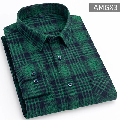 Cămăși pentru bărbați 100% bumbac periat cu mânecă lungă în carouri în carouri, cu un singur buzunar, moale, confortabile, ocazional, la modă, cămăși cu nasturi, cu potrivire standard