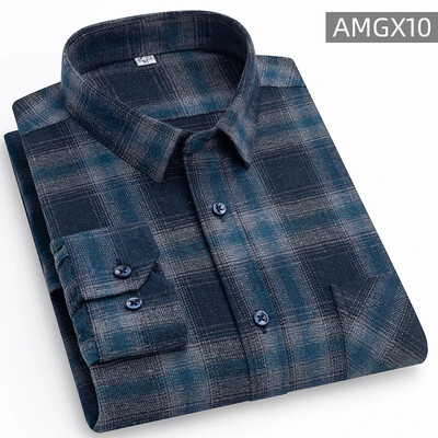 Cămăși pentru bărbați 100% bumbac periat cu mânecă lungă în carouri în carouri, cu un singur buzunar, moale, confortabile, ocazional, la modă, cămăși cu nasturi, cu potrivire standard