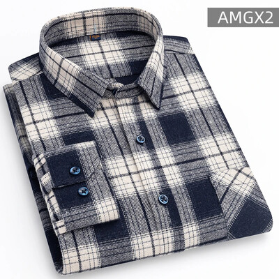 Cămăși pentru bărbați 100% bumbac periat cu mânecă lungă în carouri în carouri, cu un singur buzunar, moale, confortabile, ocazional, la modă, cămăși cu nasturi, cu potrivire standard