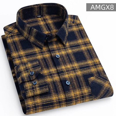 Cămăși pentru bărbați 100% bumbac periat cu mânecă lungă în carouri în carouri, cu un singur buzunar, moale, confortabile, ocazional, la modă, cămăși cu nasturi, cu potrivire standard