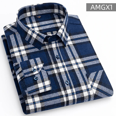 Cămăși pentru bărbați 100% bumbac periat cu mânecă lungă în carouri în carouri, cu un singur buzunar, moale, confortabile, ocazional, la modă, cămăși cu nasturi, cu potrivire standard