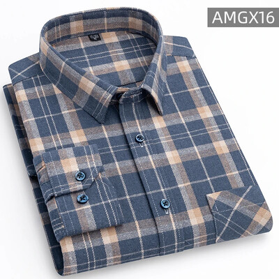 Cămăși pentru bărbați 100% bumbac periat cu mânecă lungă în carouri în carouri, cu un singur buzunar, moale, confortabile, ocazional, la modă, cămăși cu nasturi, cu potrivire standard