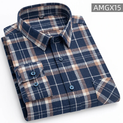 Cămăși pentru bărbați 100% bumbac periat cu mânecă lungă în carouri în carouri, cu un singur buzunar, moale, confortabile, ocazional, la modă, cămăși cu nasturi, cu potrivire standard