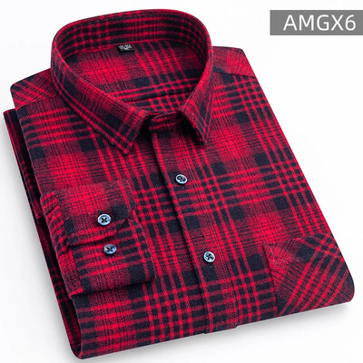 Cămăși pentru bărbați 100% bumbac periat cu mânecă lungă în carouri în carouri, cu un singur buzunar, moale, confortabile, ocazional, la modă, cămăși cu nasturi, cu potrivire standard