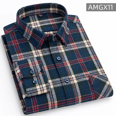 Cămăși pentru bărbați 100% bumbac periat cu mânecă lungă în carouri în carouri, cu un singur buzunar, moale, confortabile, ocazional, la modă, cămăși cu nasturi, cu potrivire standard