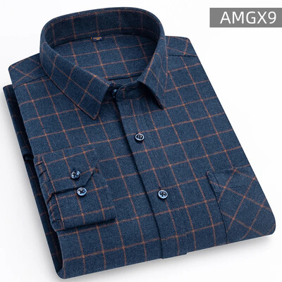 Cămăși pentru bărbați 100% bumbac periat cu mânecă lungă în carouri în carouri, cu un singur buzunar, moale, confortabile, ocazional, la modă, cămăși cu nasturi, cu potrivire standard