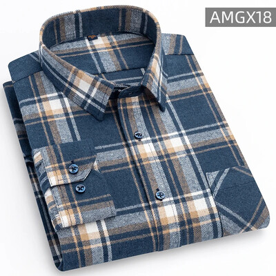 Cămăși pentru bărbați 100% bumbac periat cu mânecă lungă în carouri în carouri, cu un singur buzunar, moale, confortabile, ocazional, la modă, cămăși cu nasturi, cu potrivire standard