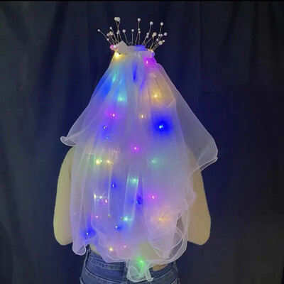 Švytintis Vestuvinis Šydas LED šviesus Bowknot Pearl Veil Švytintis tamsoje Vakarėlis Vestuvių gimtadienio vakarėlis Cosplay plaukų aksesuarai