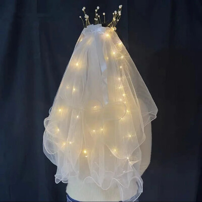 Švytintis Vestuvinis Šydas LED šviesus Bowknot Pearl Veil Švytintis tamsoje Vakarėlis Vestuvių gimtadienio vakarėlis Cosplay plaukų aksesuarai