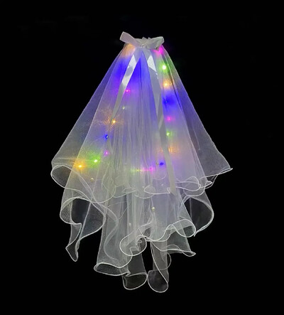 Švytintis Vestuvinis Šydas LED šviesus Bowknot Pearl Veil Švytintis tamsoje Vakarėlis Vestuvių gimtadienio vakarėlis Cosplay plaukų aksesuarai