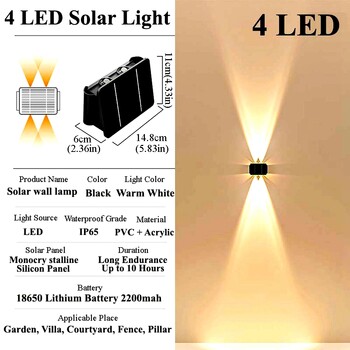 Ηλιακά Φωτιστικά Τοίχου Φωτισμός Εξωτερικού Κήπου Εξωτερικός Ηλιακός Τροφοδοτούμενος Φωτιστικό Εξωτερικού Χώρου Απλίκες Τοίχου Διακόσμηση αυλής και κήπου
