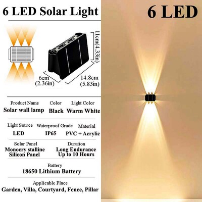 Saules sienas gaismas āra dārza apgaismojums Ārējais saules enerģijas LED āra lampas sienas lampas pagalma un dārza dekori.