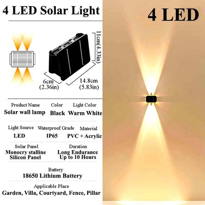 Saules sienas gaismas āra dārza apgaismojums Ārējais saules enerģijas LED āra lampas sienas lampas pagalma un dārza dekori.