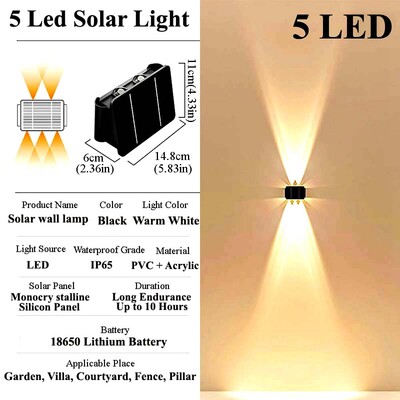 Saules sienas gaismas āra dārza apgaismojums Ārējais saules enerģijas LED āra lampas sienas lampas pagalma un dārza dekori.