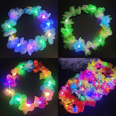 10бр. LED хавайски леи флорална лента за глава Светеща цветна корона Светещ венец лента за глава Летен плаж Басейн Декорации за сватбено тържество