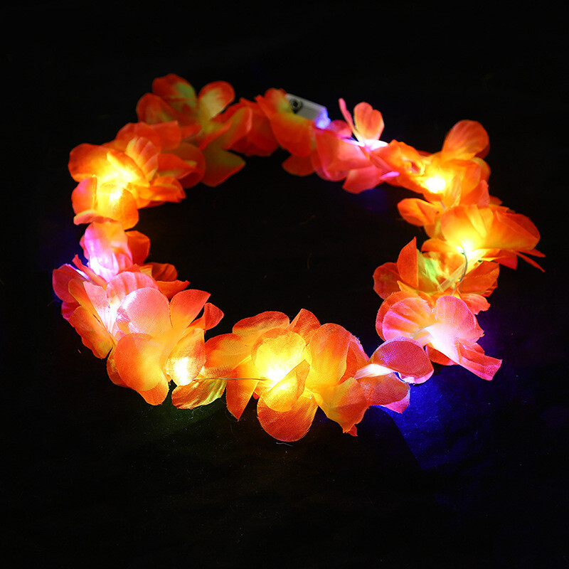 10 bucăți LED hawaian lei bentiță florală iluminată coroană de flori strălucitoare bentiță de vară, plajă, piscină, decorațiuni pentru petrecerea de nuntă