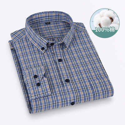 Ανδρικό καρό πουκάμισο από καθαρό βαμβάκι με μακρυμάνικο κανονική εφαρμογή Ανδρικό πουκάμισο casual oversized φθινοπωρινό Αντρική μπλούζα Leisure New Plus Size πουκάμισο