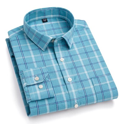 Ανδρικό καρό πουκάμισο από καθαρό βαμβάκι με μακρυμάνικο κανονική εφαρμογή Ανδρικό πουκάμισο casual oversized φθινοπωρινό Αντρική μπλούζα Leisure New Plus Size πουκάμισο